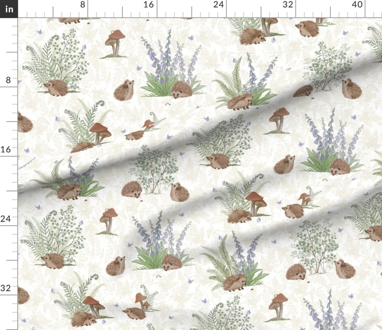 Hedgehog Gender Neutral Nursery Woodland Boy Girl Mushroom Custom Printed Fabric by Spoonflower Various Fabrics by the Yard or Fat Quarter